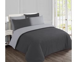 VISION Flanel - Tweezijdig omkeerbaar Dekbedovertrekset - 100% katoen flanel: warm en zacht - Lits-jumeaux - Dekbedovertrek 240 x 220 cm met 2 bijhorende slopen - Grijs / Antraciet - Oekotex gecertificeerd