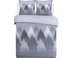 VISION Forest Flanel - Dekbedovertrekset - 100% katoen flanel: warm en zacht - Kingsize - Dekbedovertrek 260 x 240 cm met 2 bijhorende slopen - Grijs - Oekotex gecertificeerd