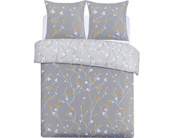 VISION Freya - Tweezijdig omkeerbaar Dekbedovertrekset - 100% katoen: zacht en soepel - Lits-jumeaux - Dekbedovertrek 240 x 220 cm met 2 bijhorende slopen - Grijs - Oekotex gecertificeerd