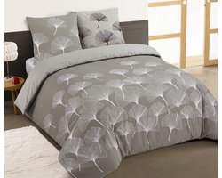VISION Ginko Flanel - Tweezijdig omkeerbaar Dekbedovertrekset - 100% katoen flanel: warm en zacht - Lits-jumeaux - Dekbedovertrek 240 x 220 cm met 2 bijhorende slopen - Beige - Oekotex gecertificeerd