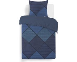 VISION Harold Dekbedovertrekset - 100% katoen: zacht en soepel - Eenpersoons - Dekbedovertrek 140 x 200 cm met 1 bijhorende sloop -Blauw - Oekotex gecertificeerd