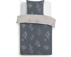 VISION Helena - Tweezijdig omkeerbaar Dekbedovertrekset - 100% katoen: zacht en soepel - Eenpersoons - Dekbedovertrek 140 x 200 cm met 1 bijhorende sloop - Beige / Grijs - Oekotex gecertificeerd