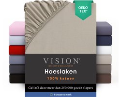 VISION Hoeslaken - 100% katoen - 180x200 cm met ruime hoek van 30cm - Geschikt voor boxspring matras - Beige - Oekotex gecertificeerd