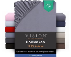 VISION Hoeslaken - 100% katoen - 180x200 cm met ruime hoek van 30cm - Geschikt voor boxspring matras - Grijs - Oekotex gecertificeerd