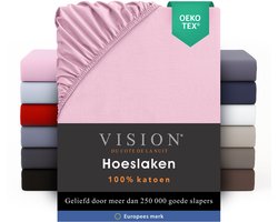 VISION Hoeslaken - 100% katoen - 180x200 cm met ruime hoek van 30cm - Geschikt voor boxspring matras - Roze - Oekotex gecertificeerd