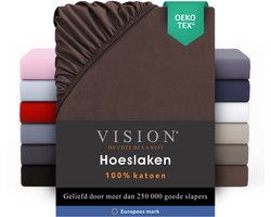 VISION Hoeslaken - 100% katoen - 200 x 200 cm met ruime hoek van 30cm - Geschikt voor boxspring matras - Chocolade - Oekotex gecertificeerd