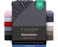 VISION Hoeslaken - 100% katoen - 200 x 200 cm met ruime hoek van 30cm - Geschikt voor boxspring matras - Donkergrijs - Oekotex gecertificeerd