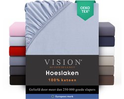 VISION Hoeslaken - 100% katoen - 200 x 200 cm met ruime hoek van 30cm - Geschikt voor boxspring matras - Lichtgrijs - Oekotex gecertificeerd
