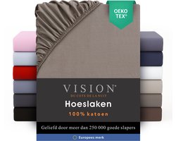 VISION Hoeslaken - 100% katoen - 200 x 200 cm met ruime hoek van 30cm - Geschikt voor boxspring matras - Taupe - Oekotex gecertificeerd