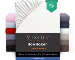 VISION Hoeslaken - 100% katoen - 200 x 200 cm met ruime hoek van 30cm - Geschikt voor boxspring matras - Wit - Oekotex gecertificeerd