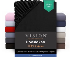 VISION Hoeslaken - 100% katoen - 200 x 200 cm met ruime hoek van 30cm - Geschikt voor boxspring matras - Zwart - Oekotex gecertificeerd