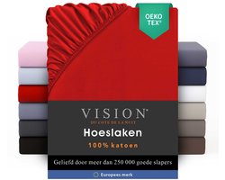 Vision - Hoeslaken - 100% katoen - 90 x 200cm verpakt per 2 stuks - Geschikt voor boxspring matras: ruime hoek van 30cm - Rood - Oekotex gecertificeerd