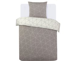 Vision Hugo Beige - Dekbedovertrek 140x200cm met 1 bijhorende sloop - 1persoonsbed - 100% katoen