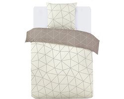 Vision Hugo beige - Flanel - Zacht en warm - Omkeerbaar Dekbedovertrek 140 x 200cm met 1 sloop - éénpersoonsbed - 100% Katoen Flanel