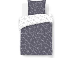 VISION Hugo Flanel - Tweezijdig omkeerbaar Dekbedovertrekset - 100% katoen flanel: warm en zacht - Eenpersoons - Dekbedovertrek 140 x 200 cm met 1 bijhorende sloop - Grijs / Wit - Oekotex gecertificeerd