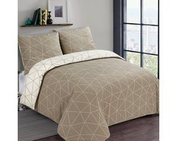 VISION Hugo Flanel - Tweezijdig omkeerbaar Dekbedovertrekset - 100% katoen flanel: warm en zacht - Tweepersoons - Dekbedovertrek 200 x 200 cm met 2 bijhorende slopen - Beige - Oekotex gecertificeerd