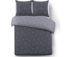 VISION Hugo - Tweezijdig omkeerbaar Dekbedovertrekset - 100% katoen: zacht en soepel - Eenpersoons - Dekbedovertrek 140 x 200 cm met 1 bijhorende sloop - Antraciet / Grijs - Oekotex gecertificeerd