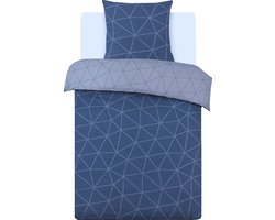 VISION Hugo - Tweezijdig omkeerbaar Dekbedovertrekset - 100% katoen: zacht en soepel - Eenpersoons - Dekbedovertrek 140 x 200 cm met 1 bijhorende sloop - Blauw - Oekotex gecertificeerd