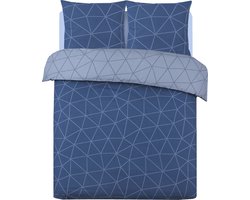VISION Hugo - Tweezijdig omkeerbaar Dekbedovertrekset - 100% katoen: zacht en soepel - Kingsize - Dekbedovertrek 260 x 240 cm met 2 bijhorende slopen - Blauw - Oekotex gecertificeerd