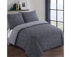 VISION Hugo - Tweezijdig omkeerbaar Dekbedovertrekset - 100% katoen: zacht en soepel - Lits-jumeaux - Dekbedovertrek 240 x 220 cm met 2 bijhorende slopen - Antraciet / Grijs - Oekotex gecertificeerd