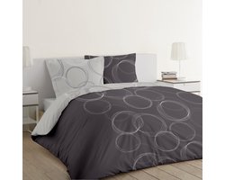 VISION Lenny - Tweezijdig omkeerbaar Dekbedovertrekset - 100% katoen: zacht en soepel - Lits-jumeaux - Dekbedovertrek 240 x 220 cm met 2 bijhorende slopen - Antraciet / Grijs - Oekotex gecertificeerd
