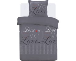 Vision Love Anthracite - Dekbedovertrek 140x200cm met 1 bijhorende sloop - 1persoonsbed - 100% katoen