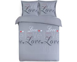 VISION Love Dekbedovertrekset - 100% katoen: zacht en soepel - Lits-jumeaux - Dekbedovertrek 240 x 220 cm met 2 bijhorende slopen - Grijs - Oekotex gecertificeerd