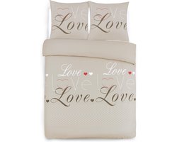 VISION Love Flanel Dekbedovertrekset - 100% katoen flanel: warm en zacht - Lits-jumeaux - Dekbedovertrek 240 x 220 cm met 2 bijhorende slopen - Beige - Oekotex gecertificeerd