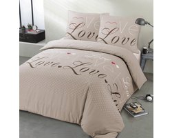VISION Love Flanel Dekbedovertrekset - 100% katoen flanel: warm en zacht - Tweepersoons - Dekbedovertrek 200 x 200 cm met 2 bijhorende slopen - Beige - Oekotex gecertificeerd