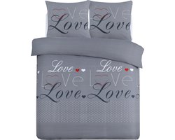 VISION Love Flanel Dekbedovertrekset - 100% katoen flanel: warm en zacht - Tweepersoons - Dekbedovertrek 200 x 200 cm met 2 bijhorende slopen - Grijs - Oekotex gecertificeerd