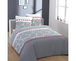 VISION Lovely Dekbedovertrekset - 100% katoen: zacht en soepel - Kingsize - Dekbedovertrek 260 x 240 cm met 2 bijhorende slopen - Grijs - Oekotex gecertificeerd