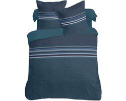 VISION Marco Dekbedovertrekset - 100% katoen: zacht en soepel - Tweepersoons - Dekbedovertrek 200 x 200 cm met 2 bijhorende slopen - Blauw / groen - Oekotex gecertificeerd