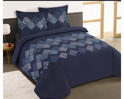 VISION Nora Dekbedovertrekset - 100% katoen: zacht en soepel - Lits-jumeaux - Dekbedovertrek 240 x 220 cm met 2 bijhorende slopen - Blauw - Oekotex gecertificeerd