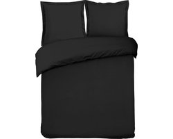 VISION Zwart uni Dekbedovertrekset - 100% katoen: zacht en soepel - Tweepersoons - Dekbedovertrek 200 x 200 cm met 2 bijhorende slopen - Oekotex gecertificeerd