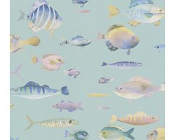 VISSEN BEHANG | Dierenprint - blauw violet geel groen - A.S. Création PintWalls II
