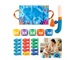 Visspel voor Kinderen - 15 Vissen, 5 Bekers en Hengel - Jouets de pêche Magnétique 3D - Jeu Éducatif Pour Bébé Et Enfant - Blauw