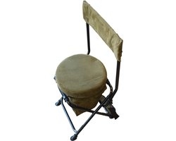 Visstoel/ Vis kruk Heavy Duty draaibare stoel 360dgr 48cm zithoogte incl. opbergvakje, schouderriem en rugleuning. Donkergroen faux suede fabric. 22mm gepoedercoat aluminium frame in zwart.