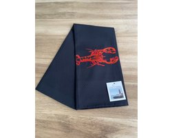 VistaPortuguese, Geborduurde theedoek, kreeft, hotelkwaliteit katoen, keukendoek, zwart