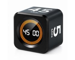 Visuele Cube Timer - Pomodoro Timer voor Focus en Time Management - Oplaadbaar via USB-C - Digitale Timer met 5/10/25/45 Minuten - Stille Modus - Kookwekker en Studietimer - Zwart
