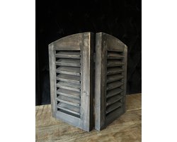 Vita Autentica Houten Luiken Decoratie - Home Deco - Landelijke stijl - Stoer - Luikje – 2 Luik - Zwart/Houtkleur - Hout - 40cm x 45cm - Met Scharnieren