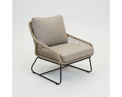Vita - Emilia lounge stoel - bruin - Met kussen - Weersbestendig Rope - Met stoeldoppen - Met rug en zit kussen