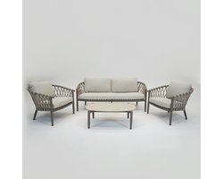 Vita - Monza loungeset 4 delig - Weersbestendig Rope - Creme - Aluminium gepoedercoat onderstel - Met kussens - Met tafel - Vita tuinmeubelen