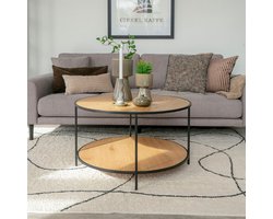 Vita Salontafel - Ronde salontafel met zwart frame en eiken blad 80x45 cm