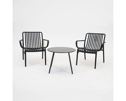 Vita Santo bijzettafel Ø50x42cm met 2x Vita Porto Loungestoel Zwart