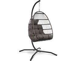 Vita5 Egg Hangstoel – Binnen en Buiten – Cocoon Stoel - met Standaard - tot 150kg – Opvouwbaar - Incl. Kussen en Waterdichte Beschermhoes – Donkerbruin