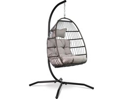 Vita5 Egg Hangstoel – Met Standaard – Binnen en Buiten – Cocoon Stoel - Opvouwbaar - Tot 150kg – Incl. Kussen – Lichtgrijs