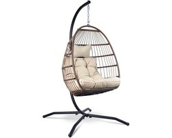 Vita5 Egg Hangstoel – Voor Binnen en Buiten – tot 150kg – Opvouwbaar - Incl. Standaard & Kussen – Cocoon Stoel - Crème Wit