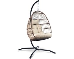 Vita5 Egg Hangstoel – Voor Binnen en Buiten – tot 150kg – Opvouwbaar - Incl. Standaard, Kussen en Waterdichte Beschermhoes – Cocoon Stoel - Crème Wit
