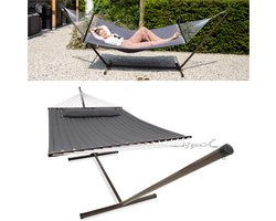 Vita5 Hangmat met Standaard 2 Persoons - Hangmatsets - Tuin Hangmat met Spreidstok en Frame - Donker Grijs - UV-bestendig - Draaggewicht Tot 200 kg