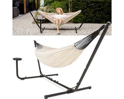 Vita5 Hangmat met Standaard – 2 Persoons – Incl. Bekerhouder – 205kg Draaggewicht – Beige/Wit